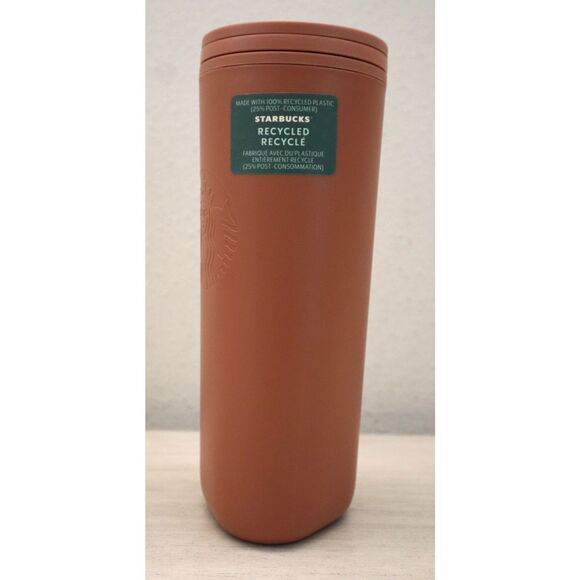 Starbucks 16oz Terracotta/Brown Recycled Plastic Triangle Shaped Tumbler - Picture 1 of 7